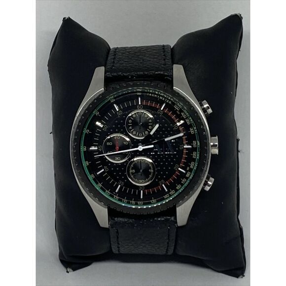 Armani Exchange AX1608 Men's Leather Analog Black Dial Quartz Wrist Watch JK184